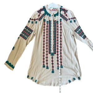 Johnny Was BIYA Women’s Blouse Chic Boho Embroidered White Green Red Small